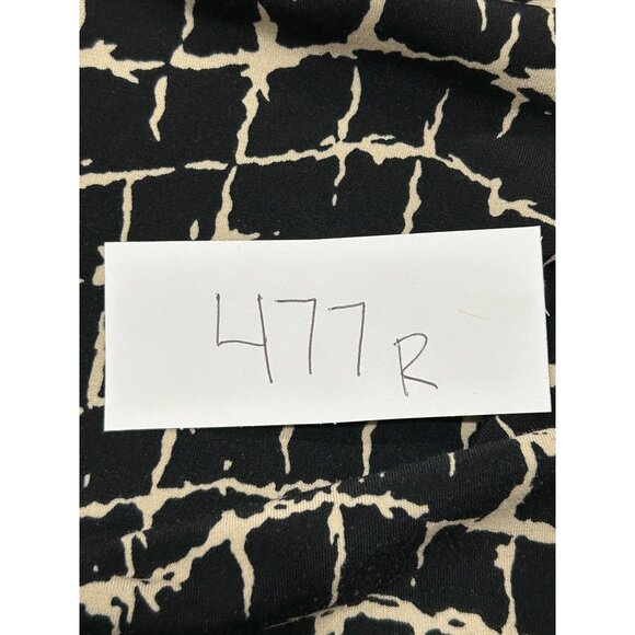 Black Beige Draped Neck Stretchy 3/4 Sleeve Patterned Top Sz MP - Picture 9 of 10